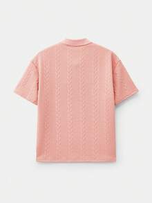Manfinity VCAY 男式字母图案针织 Polo 衫，常春藤风格，返校季 - 藕粉色 - 查看 8