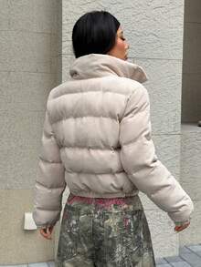 SHEIN EZwear Zip Up Double Face Snap Button Corduroy Padded Coat In Fall/Winter - Multicolor - View 2