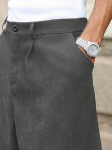 Manfinity Roghcode 男士加大码纯色褶裥口袋阔腿宽松休闲裤 - 灰色 - 查看 6