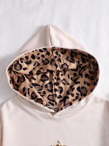 女士休闲豹纹抓绒加厚保暖卫衣，星形豹纹街头时尚，秋冬款 - 杏色 - 查看 6