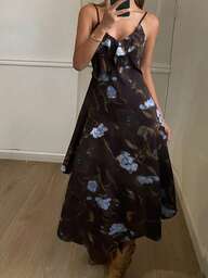 DAZY Vestido con estampado floral, ajustado, con volantes y bajo asimétrico, elegante para usar en vacaciones