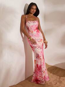 Opulessa Vestido de tirantes con estampado aleatorio para mujer - Rosa - Ver 3