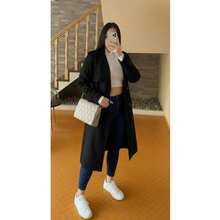 Conjunto de Dos Piezas Gabardina Larga con Botones y Top Básico Blanco para Mujer Dama Sexy Casual Otoñal Lindo Elegante - Negro - Ver 2
