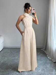 Firerie 女士杏色高领无袖阔腿连体裤 - 杏色 - 查看 2