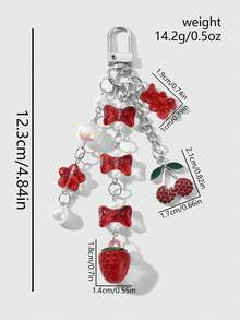 ROMWE Kawaii 1 Stück koreanischer Stil elegante und schicke Silberkette Schleifenanhänger aus Acryl und Harz mit Erdbeere/Kirsche, modisches Accessoire Geschenk für Frauen und Mädchen, Alltagsgebrauch - Rot-75 - Übersicht 17