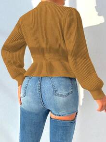 Zolique Women's Sweater Women's Top Knitted Long Sleeved Lantern Sleeves White Stripe Loose Friends Gathering Four Seasons Autumn And Winter Women's Clothing - Mustard Yellow - View 2