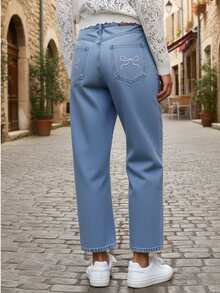 Mezclilla pantalon para mujer,bordado de cereza,anchor,rigido,hermoso,comodidad. - Celeste - Ver 2