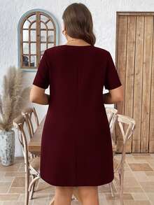 SHEIN LUNE Plus Size Bow Decor Casual Dress For Commuting, Summer 4th Of July White Graduation - Burgundy - View 2