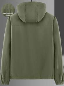 Manfinity Homme 男士黑色连帽开衫夹克，印花运动外套，适合秋冬季穿着 - 軍綠色 - 查看 2