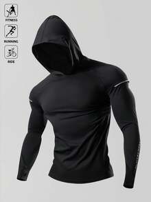 Acti Log Sudadera con capucha de estilo novio para hombres con gráfico de letras y mangas raglán, Sudadera de estilo novio para hombres, casual, de manga larga, reflectante, chaqueta de chándal para gimnasio, Tops de manga larga para gimnasio, tops de entrenamiento, transpirables de otoño - Negro - Ver 4