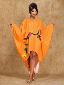 Brilight Women's Daily Casual Floral Print Irregular Loose Dress Basic Daily Festival Party Etc Autumn Dress Spring Summer Shirt Dress - Orange - View 4