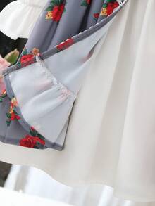 SHEIN Rochie arabă gri cu mânecă lungă pentru fetițe, cu imprimeu floral cu trandafiri și garnitură albă, elegantă, vintage, brodată cu motive florale, rochie arabă tradițională minimalistă, casual, cu mânecă lungă, pentru fetițe, potrivită pentru primăvară/vară, rochie elegantă și modestă cu mânecă lungă, Abaya de rugăciune, confort ușor, ținută casual, vibrații de vacanță, kaftan modest, Jalabiya pentru fetițe, Abaya Jalabiya pentru fetițe, Jalabiya pentru fetițe - Gri - Vizualizare 6