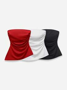 Comfortcana 女性實色簡約日常穿搭3件式無肩帶套裝 - 彩色 - 查看 7