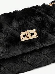 SHEIN BAE Furry Material Crossbody Bag, Women's New Versatile Chain Shoulder Bag, Furry Fluffy Lock Small Square Bag, Perfectly Matching With Fall Outfits Women