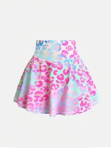 SHEIN 青少年女孩高腰渐变彩色印花时尚裙子，瑜伽迷你裙，触感如肌肤般柔软，超柔软