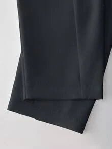 GlowEve CURVE Conjunto de blazer elegante con parches y pantalón de pierna recta, adecuado para uso diario, tallas grandes para mujer - Gris Oscuro - Ver 5