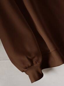 CosyJoli Plus Size Women's Solid Color Bow Decor Round Neck Drop Shoulder Long Sleeve Loose Casual Sweatshirt, Winter Clothes For Women - Brown - View 5