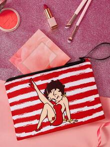 Betty Boop x SHEIN 1个卡通图案印花轻便化妆包，适合收纳化妆品、文具、日用品、数码产品，非常适合通勤、上学、旅行，男女老少皆宜，学生适用，趣味十足，樱桃图案，是送礼佳品，也适合派对、节日、情人节等场合。 - 紅色 - 查看 2