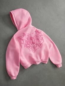 PAVTROS Men's Street-Style Popular Spider Web & Heart 3D Embroidery "LOVE" 3D Embroidery Hoodie, Suitable For Outdoor Music Festivals, Daily Outings, Hangouts With Friends, Gifts For Boyfriend/Husband, Anniversary Gifts, Pink - Pink - View 3