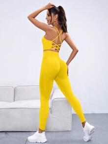 Slayform Seamless High Elasticity Women Sports Yoga Set - Yellow - View 4