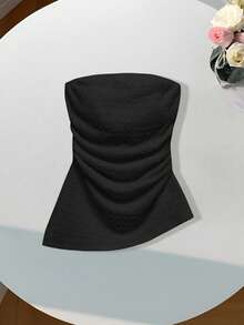 Comfortcana 實心捲邊側牙籤上衣 - 黑色 - 查看 1