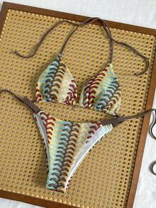 Swim SXY Bộ đồ bơi bikini gợi cảm họa tiết gợn sóng nhiều màu sắc dành cho nữ, mùa hè - Nhiều màu - Xem 2
