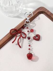 ROMWE Kawaii 1 Stück koreanischer Stil elegante und schicke Silberkette Schleifenanhänger aus Acryl und Harz mit Erdbeere/Kirsche, modisches Accessoire Geschenk für Frauen und Mädchen, Alltagsgebrauch - Rot-75 - Übersicht 5