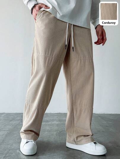 HUEFORM Pantalones rectos holgados de pana caqui para hombre, para otoño/invierno