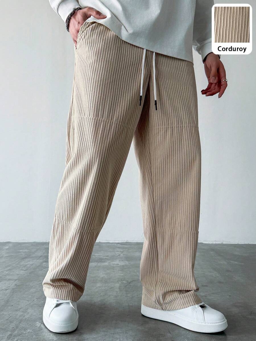 HUEFORM 男士卡其色灯芯绒直筒宽松加厚长裤，秋冬款 - 卡其色 - 查看 1
