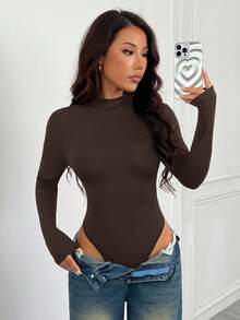 SHEIN PETITE 女士立领长袖休闲连体衣 - 棕色 - 查看 10