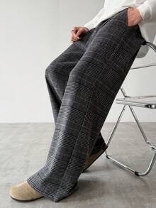 Manfinity Hypemode 男士千鸟格褶裥口袋阔腿宽松休闲裤 - 深灰色 - 查看 7