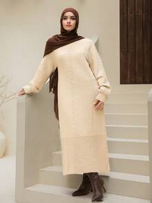 DAZY Robe pull élégante de couleur unie pour femmes, mode modeste pour l'automne/hiver - Nude - Voir 3
