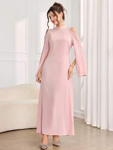 Al Najma 女士仿珍珠优雅立领镂空阿拉伯风格连衣裙