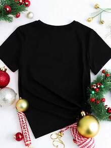 Manfinity Homme Unisex "HELLO 2026" Happy New Year T-Shirt, Holiday Golden Ribbon 2026 New Year Limited Edition Couple Crew Neck T-Shirt - Black - View 2