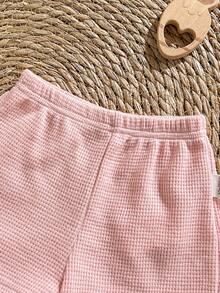 Loomiva Newborn Baby Girl Letter Print Soft Knit Crew Neck Long Sleeve Sweatshirt And Elastic Waist Pants 2-Piece Set - Multicolor - View 3