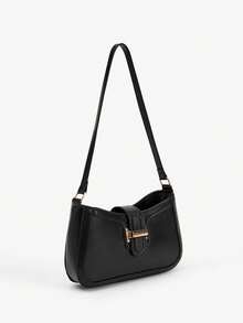 SHEIN BAE 女士优雅新月形腋下单肩包，时尚休闲时尚，纯色腋下包 - 黑色 - 查看 4