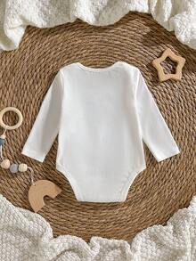 Loomiva Newborn Baby Girl Letter Pattern Knitted Soft Crew Neck Long Sleeve Bodysuit - Multicolor - View 7