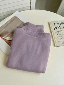 Franclia Fashionable All-Match High Neck Thick Seamless Fitted Long Sleeve Knit Sweater, Versatile For Autumn/Winter - Lilac Purple - View 3