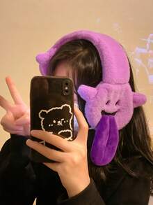 Joivida Winter Plush Ear Muffs For Daily Commute, Cute Cartoon Ear Warmers With Tongue-Out Design, Urban Korean Style Cold Weather Gear - Multicolor - View 1