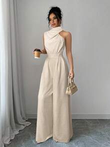 Firerie 女士杏色高领无袖阔腿连体裤 - 杏色 - 查看 7