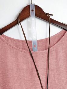 EMERY ROSE Plus Size Casual Minimalist Everyday Frill Trim Loose Shirt - Dusty Pink - View 3