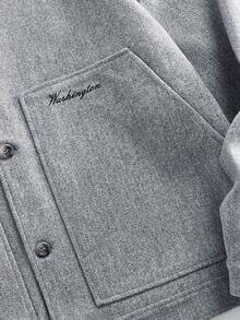 EASEVO Áo khoác len pha trộn dài tay màu trơn đơn giản, mặc hàng ngày cỡ lớn - Xám - Xem 7