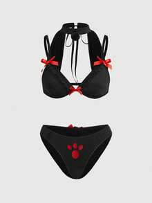 ROMWE Kawaii Halloween Cosplay Sexy Bunny Girl 3-Piece Outfit - Black - View 1