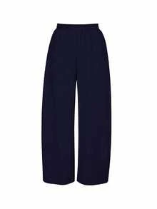 SHEIN Quần nỉ cạp chun màu trơn đơn giản dành cho nữ - Màu xanh hải quân - Xem 3