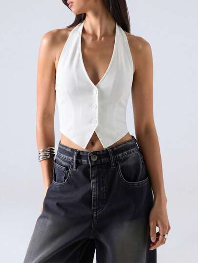 LYSMO Áo tank top dệt kim màu trắng dáng rộng, co giãn, cỡ lớn