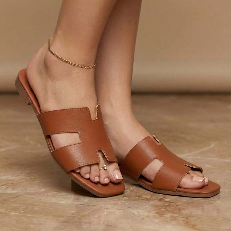 Sandalias Planas Elegantes de Diseño Moderno para Mujer | Zapatillas Abiertas Casual Chic de Verano | Estilo Minimalista y Cómodo para Todas las Edades | Calzado Versátil para Playa, Vacaciones y Uso Diario | Moda Femenina 2025/2026 | Perfectas para Vestidos, Faldas y Jeans | Calidad Premium y Confort Duradero | Imprescindibles en tu Armario de Primavera-Verano | Tacón Bajo Plano Antideslizante | ¡Añade un Toque Sofisticado a tu Look! - Camel - Añade 3