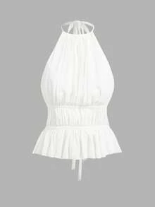 Comfortcana Two-Piece Set Women's Sexy Solid Color Backless Halter Neck Top, Summer - Multicolor - View 3