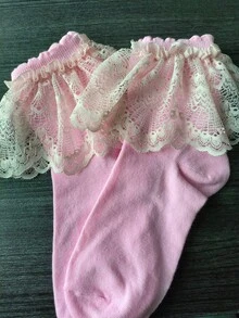 ROMWE Kawaii 女款素色荷葉邊中筒襪 - 多色A3 - 查看 5