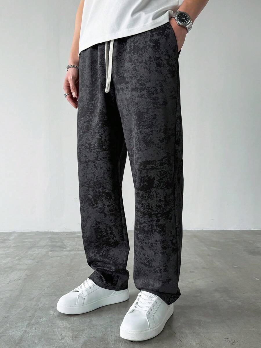 HUEFORM 男士抽绳腰休闲裤，云染印花设计，适合日常休闲穿着，秋季男士运动裤，宽松休闲裤，阔腿长裤，黑色亚麻裤，复古男士长裤，日常休闲、周末旅行、户外活动、探险旅行、轻松的工作环境或半正式场合，男友/丈夫礼物，周年纪念/生日礼物，派对、圣诞节、新年、婚礼等场合皆宜。 - 黑色 - 查看 1
