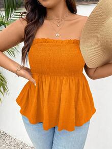 SHEIN Frenchy 大尺碼女款純色荷葉邊飾抹胸時尚上衣 - 橘色 - 查看 5